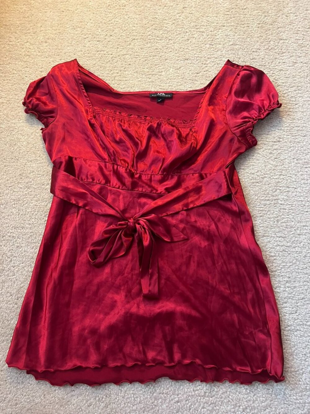 Red Satin Bow Blouse